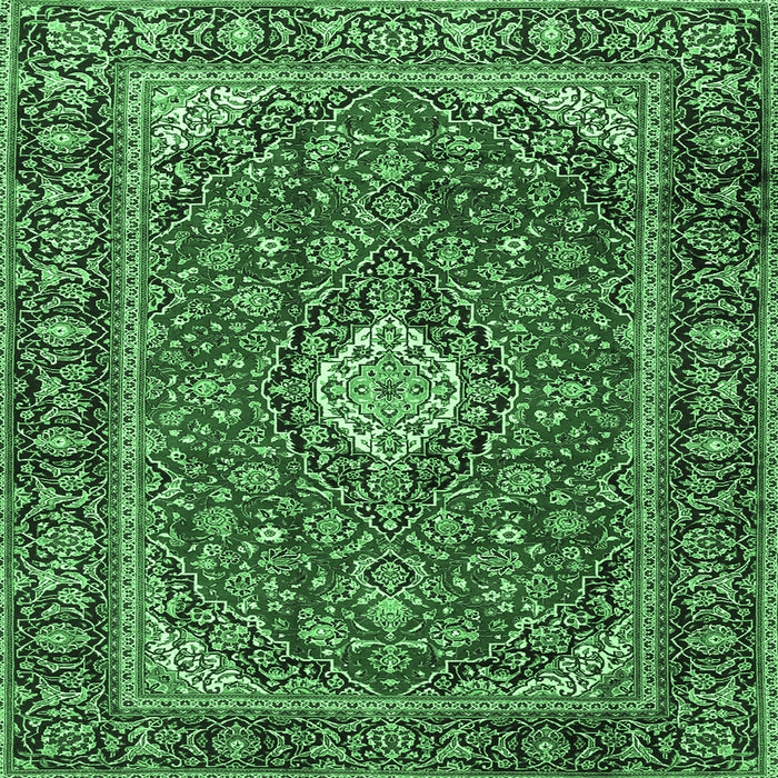 Square Machine Washable Medallion Emerald Green Traditional Area Rugs, wshtr4443emgrn