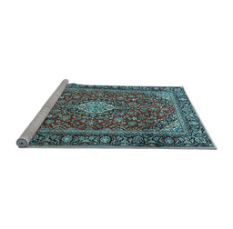 Sideview of Machine Washable Medallion Light Blue Traditional Rug, wshtr4443lblu