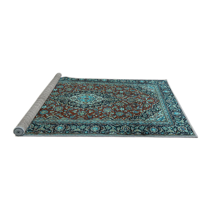 Sideview of Machine Washable Medallion Light Blue Traditional Rug, wshtr4443lblu
