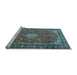 Sideview of Machine Washable Medallion Light Blue Traditional Rug, wshtr4443lblu