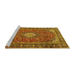 Sideview of Machine Washable Medallion Yellow Traditional Rug, wshtr4443yw