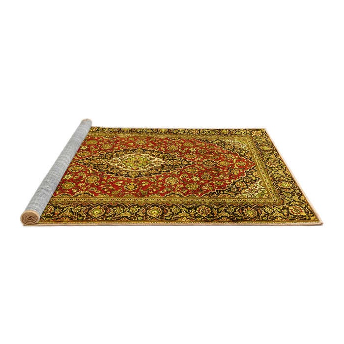 Sideview of Machine Washable Medallion Yellow Traditional Rug, wshtr4443yw