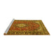 Sideview of Machine Washable Medallion Yellow Traditional Rug, wshtr4443yw