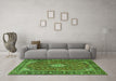 Machine Washable Medallion Green Traditional Area Rugs in a Living Room,, wshtr4443grn