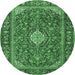 Round Machine Washable Medallion Emerald Green Traditional Area Rugs, wshtr4443emgrn