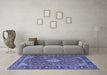 Machine Washable Medallion Blue Traditional Rug in a Living Room, wshtr4443blu