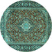 Round Machine Washable Medallion Turquoise Traditional Area Rugs, wshtr4443turq