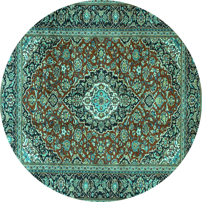 Round Medallion Turquoise Traditional Rug, tr4443turq