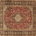 Square Medallion Brown Traditional Rug, tr4443brn