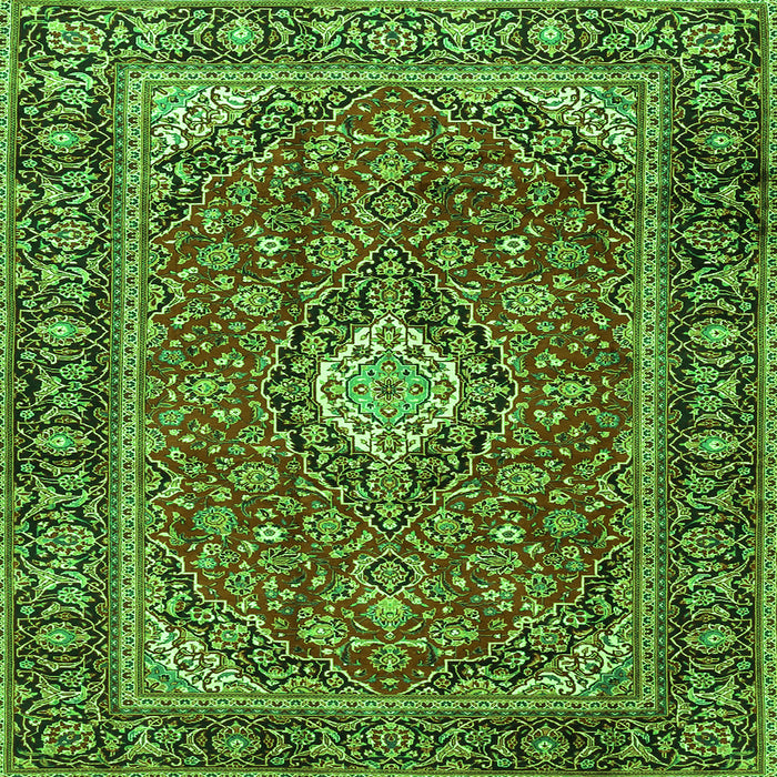 Round Machine Washable Medallion Green Traditional Area Rugs, wshtr4443grn