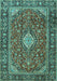 Machine Washable Medallion Turquoise Traditional Area Rugs, wshtr4443turq