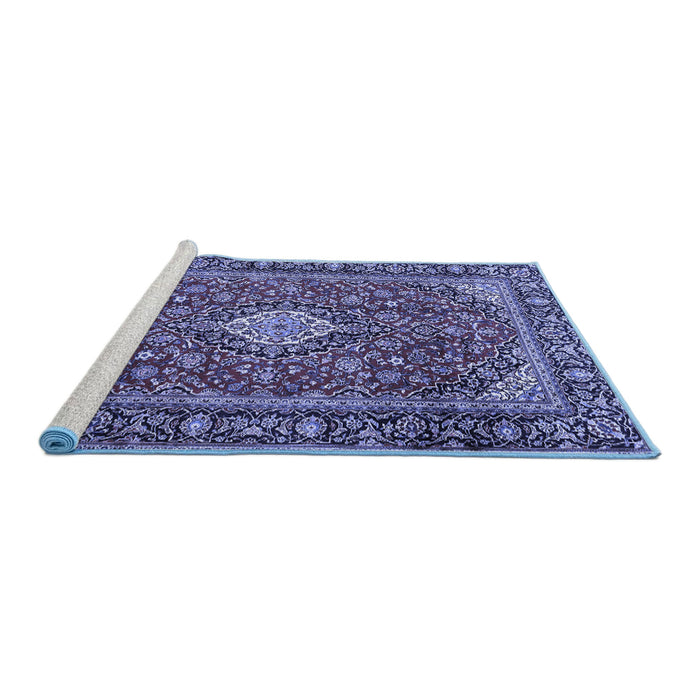 Sideview of Machine Washable Medallion Blue Traditional Rug, wshtr4443blu
