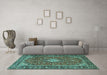 Machine Washable Medallion Turquoise Traditional Area Rugs in a Living Room,, wshtr4443turq