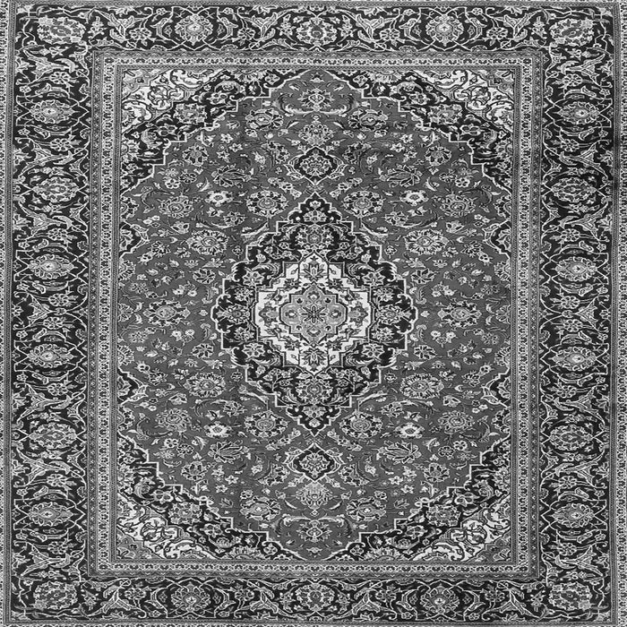 Round Machine Washable Medallion Gray Traditional Rug, wshtr4443gry