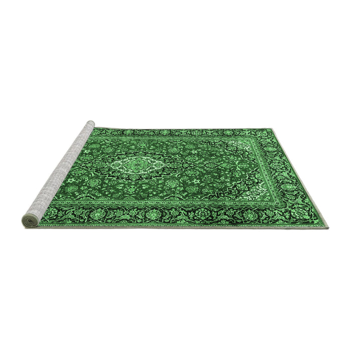 Sideview of Machine Washable Medallion Emerald Green Traditional Area Rugs, wshtr4443emgrn