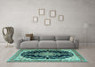 Machine Washable Medallion Turquoise Traditional Area Rugs in a Living Room,, wshtr4444turq