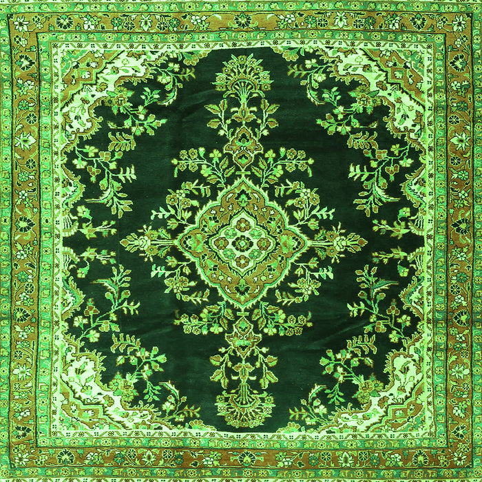 Serging Thickness of Medallion Green Traditional Rug, tr4444grn