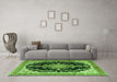 Machine Washable Medallion Green Traditional Area Rugs in a Living Room,, wshtr4444grn