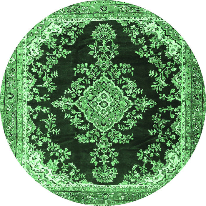 Round Machine Washable Medallion Emerald Green Traditional Area Rugs, wshtr4444emgrn