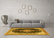 Machine Washable Medallion Yellow Traditional Rug in a Living Room, wshtr4444yw