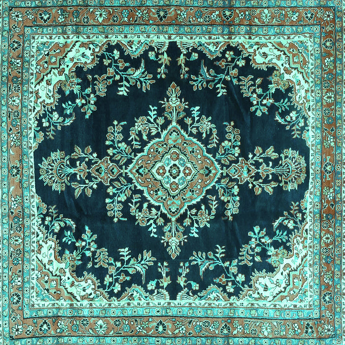 Square Medallion Turquoise Traditional Rug, tr4444turq