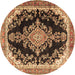 Round Medallion Brown Traditional Rug, tr4444brn