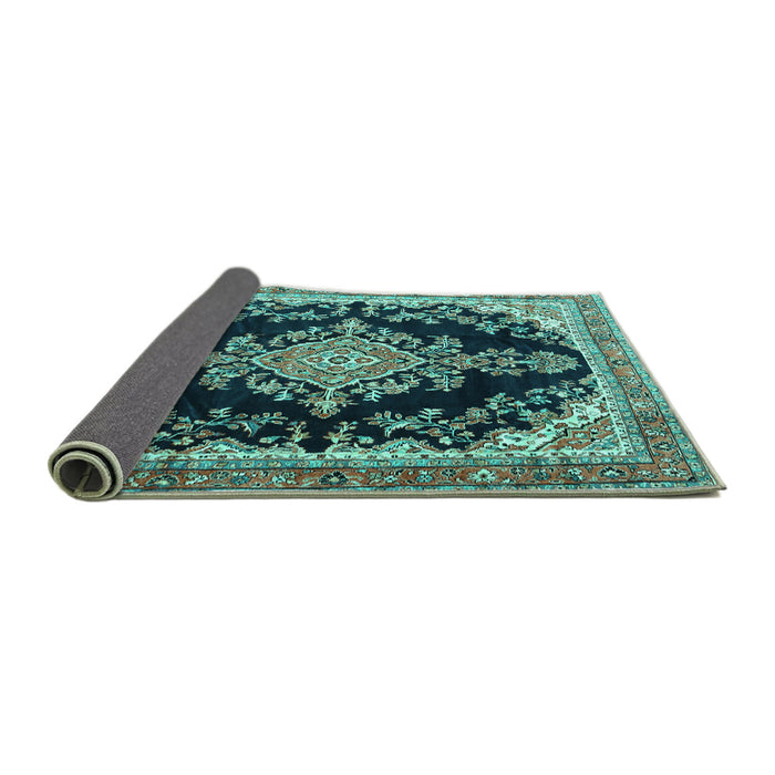 Sideview of Medallion Turquoise Traditional Rug, tr4444turq