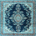 Square Machine Washable Medallion Light Blue Traditional Rug, wshtr4444lblu