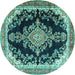 Round Medallion Turquoise Traditional Rug, tr4444turq