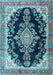 Machine Washable Medallion Light Blue Traditional Rug, wshtr4444lblu