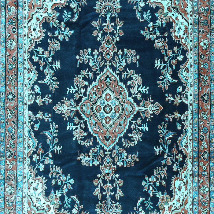Machine Washable Medallion Light Blue Traditional Rug, wshtr4444lblu