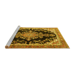 Sideview of Machine Washable Medallion Yellow Traditional Rug, wshtr4444yw