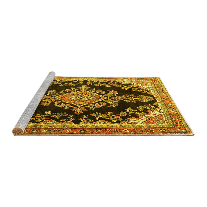 Sideview of Machine Washable Medallion Yellow Traditional Rug, wshtr4444yw