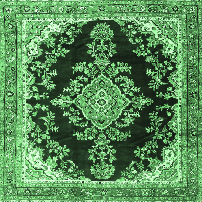 Square Machine Washable Medallion Emerald Green Traditional Area Rugs, wshtr4444emgrn