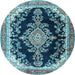 Round Machine Washable Medallion Light Blue Traditional Rug, wshtr4444lblu