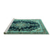 Sideview of Machine Washable Medallion Turquoise Traditional Area Rugs, wshtr4444turq