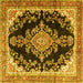 Square Machine Washable Medallion Yellow Traditional Rug, wshtr4444yw