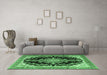 Machine Washable Medallion Emerald Green Traditional Area Rugs in a Living Room,, wshtr4444emgrn