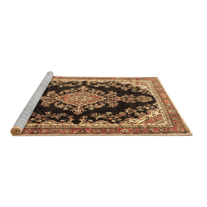 Sideview of Machine Washable Medallion Brown Traditional Rug, wshtr4444brn