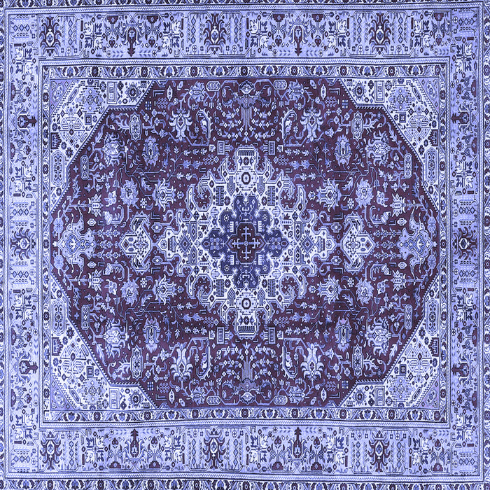 Square Machine Washable Medallion Blue Traditional Rug, wshtr4445blu