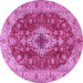 Round Machine Washable Medallion Pink Traditional Rug, wshtr4445pnk