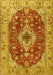 Machine Washable Medallion Yellow Traditional Rug, wshtr4445yw