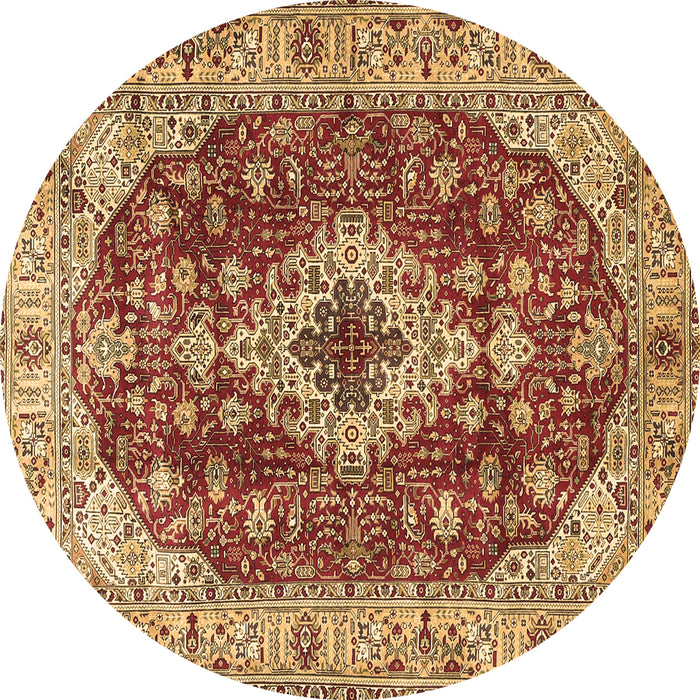Round Machine Washable Medallion Brown Traditional Rug, wshtr4445brn