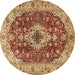 Round Machine Washable Medallion Brown Traditional Rug, wshtr4445brn