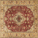 Square Machine Washable Medallion Brown Traditional Rug, wshtr4445brn