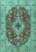 Machine Washable Medallion Turquoise Traditional Area Rugs, wshtr4445turq