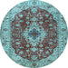 Round Medallion Light Blue Traditional Rug, tr4445lblu