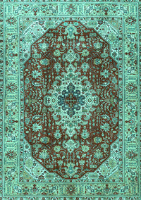 Medallion Turquoise Traditional Rug, tr4445turq