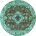 Round Machine Washable Medallion Turquoise Traditional Area Rugs, wshtr4445turq