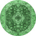 Round Medallion Emerald Green Traditional Rug, tr4445emgrn